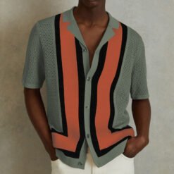 Men's Summer New Striped Contrast Color Knitwear Top - Army Green, 2XL