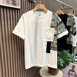 Men's T-shirt Summer New Work Clothes Style Color Matching Top - White, XL