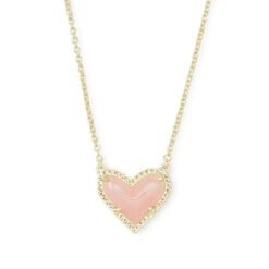 Cubic Zirconia Heart Pendant Necklace - Pink, 14k