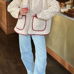 Womens Classic Loose-Fit Zip-Up Jacket For Fall And Winter - WHITE, XL