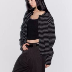 Striped Turtleneck Knit Sweater Base Layer Top - Black Stripes, S