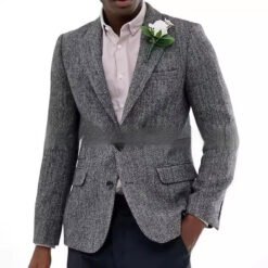 Mens Brown And Gray Herringbone Wool Suit Jacket - Gray, S