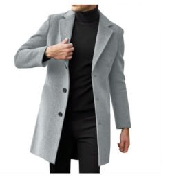 Mens Mid-length Long-sleeve Wool Coat Autumnwinter Wool Outerwear - Light Gray, 5XL