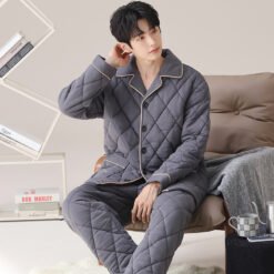 Mens Three-layer Quilted Loungewear For Fall And Winterwear It Indoors Or Out - 02J18206, 3XL