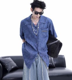 Alternative view of Niche Design Pleated Textured Short Shirt Men's Tops