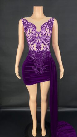 Summer Luxury Evening Dress Female Singer Stage Costume Senior Dress Side Trailing Skirt - Purple, M