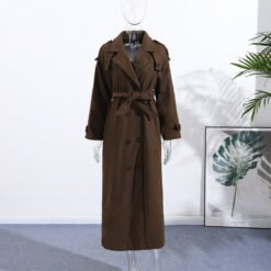 Elegant Wool Long Coat New Casual-style Outerwear - Brown, S