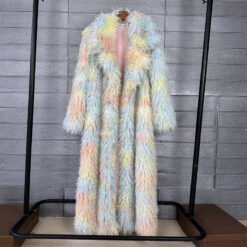 Womens Elongated Wool Coat With A Tailored Lapel - Yellow And Blue Colors, S