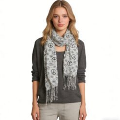 Black & White Print Viscose Scarf - Geometric Pattern Scarf 63inchx22inch