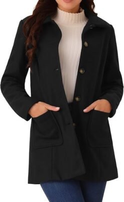Double-breasted Long-sleeve Lapel Wool-lined Casual Coat - Black, XL