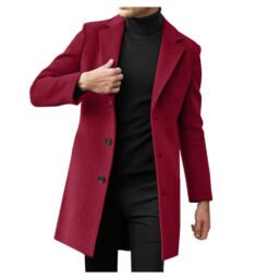 Mens Mid-length Long-sleeve Wool Coat Autumnwinter Wool Outerwear - Wine Red, L