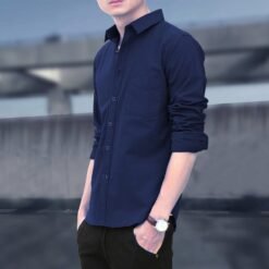 Men's Shirts Slim Fit Casual Long Sleeve Shirts Business Men - Navy Blue, 4XL