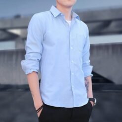 Men's Shirts Slim Fit Casual Long Sleeve Shirts Business Men - Light Blue, XL