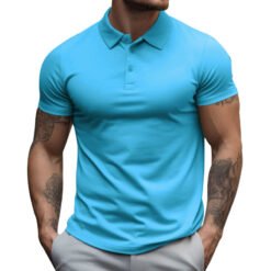 Men's Oversized Collar Solid Color T-shirt - Light Blue, L