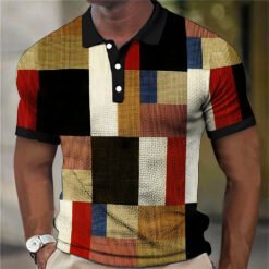Fashion Men'S Polo Shirts 3d Splicing Plaid Printing Art Men - 10color, M