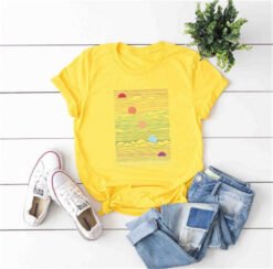 Women's oversized printed T-shirt - Yellow, 3XL