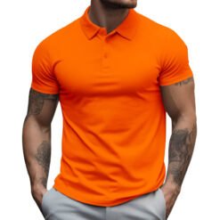 Men's Oversized Collar Solid Color T-shirt - Orange, 2XL