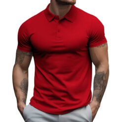 Men's Oversized Collar Solid Color T-shirt - Red, 2XL