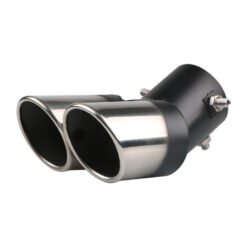 Automobile Universal Tail Double Muffler Stainless Steel Exhaust Pipe - Curved Bevel Black