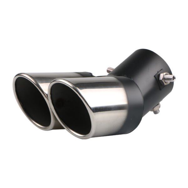 Automobile Universal Tail Double Muffler Stainless Steel Exhaust Pipe - Curved Bevel Black