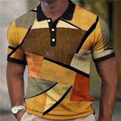 Fashion Men'S Polo Shirts 3d Splicing Plaid Printing Art Men - 12color, 2XL