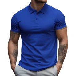 Men's Oversized Collar Solid Color T-shirt - Royal Blue, 3XL