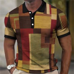 Fashion Men'S Polo Shirts 3d Splicing Plaid Printing Art Men - 3color, XL