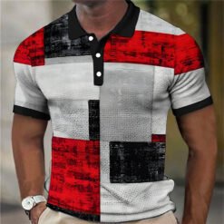 Fashion Men'S Polo Shirts 3d Splicing Plaid Printing Art Men - 4color, L