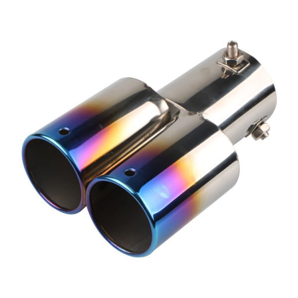 Automobile Universal Tail Double Muffler Stainless Steel Exhaust Pipe - Straight Flat Mouth Baked Blue