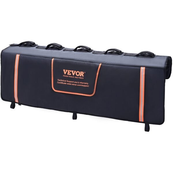 Tailgate Bike Pad, 53" Truck Tailgate Pad Carry 5 Mountain Bikes, Upgraded Grooves Tailgate Protection Pad With Reflective Strips And Tool Pockets, With Camera Opening For Mid-Size Pickup Trucks - Black