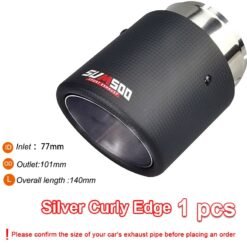 Carbon Fiber Exhaust Pipe Muffler Tip - Silver Bright face Hemming