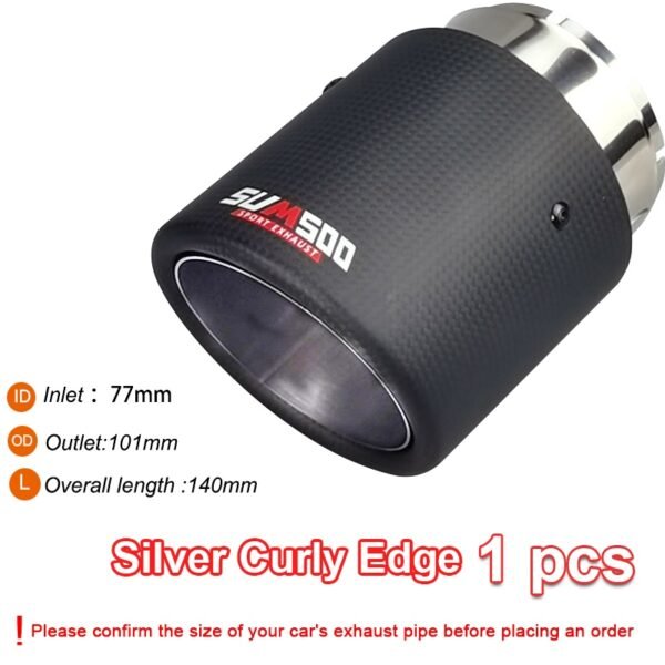 Carbon Fiber Exhaust Pipe Muffler Tip - Silver Bright face Hemming