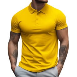 Men's Oversized Collar Solid Color T-shirt - Yellow, 2XL