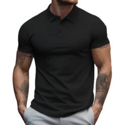 Men's Oversized Collar Solid Color T-shirt - Black, M