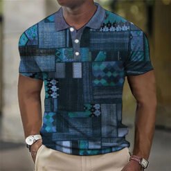 Fashion Men'S Polo Shirts 3d Splicing Plaid Printing Art Men - 6color, 2XL