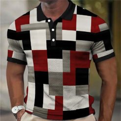 Fashion Men'S Polo Shirts 3d Splicing Plaid Printing Art Men - 9color, XL