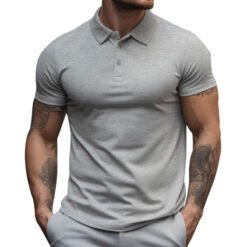 Men's Oversized Collar Solid Color T-shirt - Light Grey, 2XL