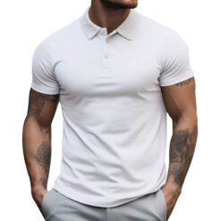 Men's Oversized Collar Solid Color T-shirt - White, S