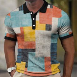 Fashion Men'S Polo Shirts 3d Splicing Plaid Printing Art Men - 1color, 3XL
