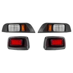 Golf Cart Light Kit, 12 Volt, Street Legal LED Headlight And Tail Light Kit With Wiring Harness, Turn Signals, Hazard Light, Switch Horn, Brake Pad, Zip Ties, ABS Housing, For EZGO TXT 1996-2013 - black