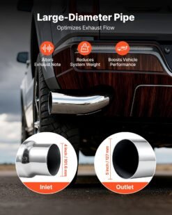 Alternative view of Elbow Exhaust Tip, 4 Inch Inlet, 5 Inch Outlet, 23 In Overall Length, Chrome Turn Down Exhaust Tip With Clamp For Truck, Sedan, Sports Car, SUV, Chrome Structure For High Temperature Resistance