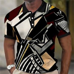 Fashion Men'S Polo Shirts 3d Splicing Plaid Printing Art Men - 5color, 5XL