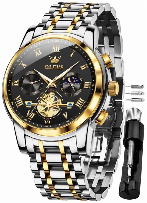 OLEVS Mens Watches Chronograph Business Dress Quartz Stainless Steel Waterproof Luminous Date Wrist Watch For Men Black Dial