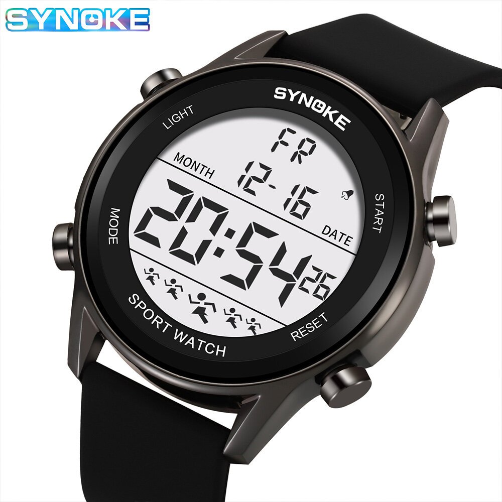 synoke men outdoor sports multifunctional waterproof large screen display luminous led digital for men fashion silicon watch