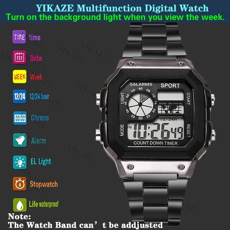 yikaze luxury stainless steel strap sport watches men military digital watches waterproof clock led men's sport wristwatch yikaze luxury stainless steel strap sport watches men military digital watches waterproof clock led men's sport wristwatch