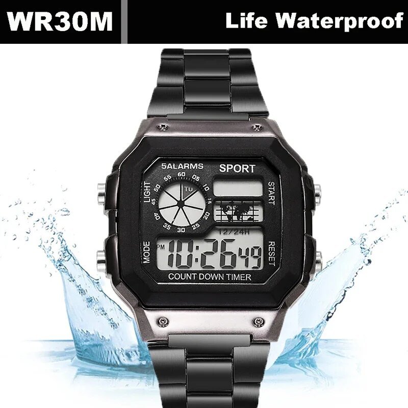 yikaze luxury stainless steel strap sport watches men military digital watches waterproof clock led men's sport wristwatch yikaze luxury stainless steel strap sport watches men military digital watches waterproof clock led men's sport wristwatch