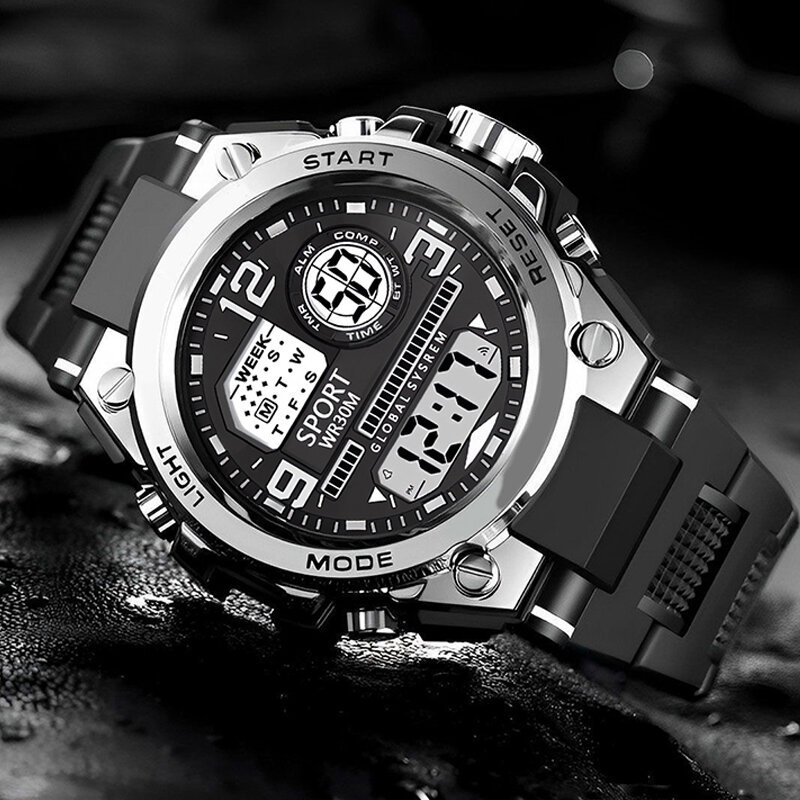 multifunction men's sports watch waterproof luminous alarm clock men led digital watch large dial electronic wristwatch for man