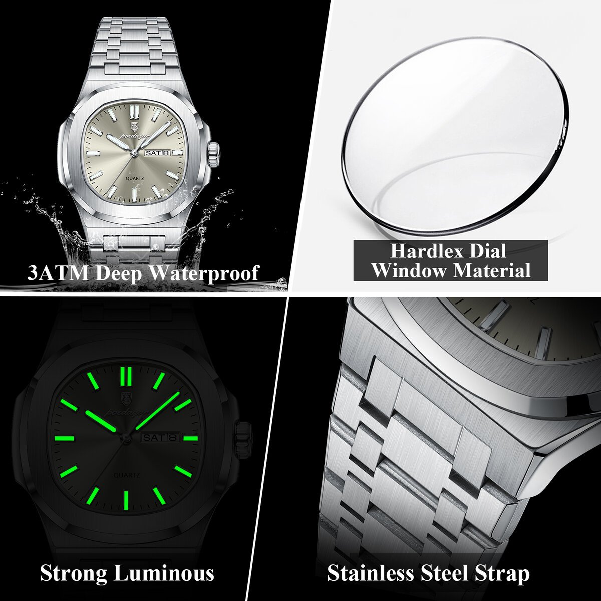 poedagar luxury military man watch square waterproof luminous date week men watch stainless steel quartz men's watches reloj+box poedagar luxury military man watch square waterproof luminous date week men watch stainless steel quartz men's watches reloj+box