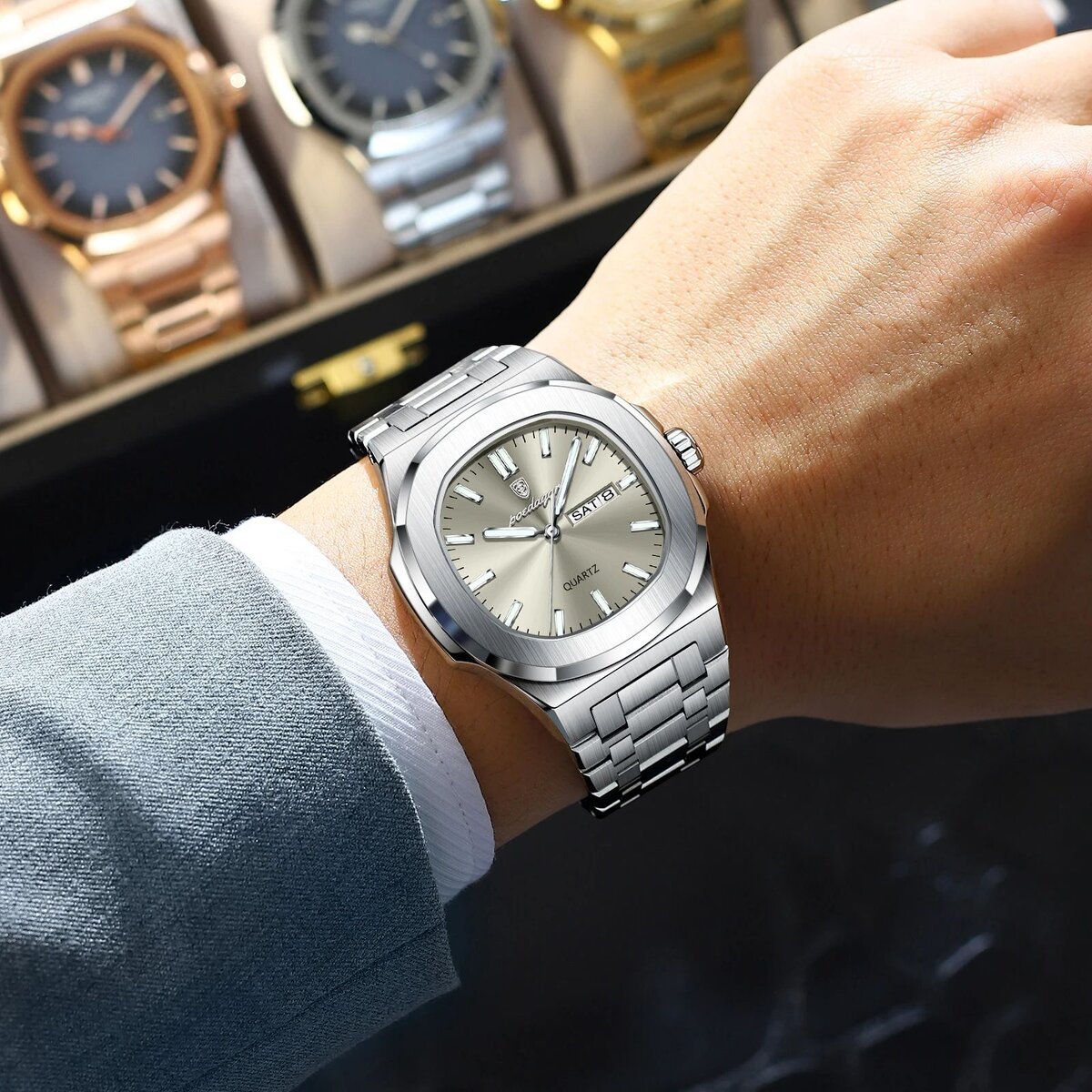 poedagar luxury military man watch square waterproof luminous date week men watch stainless steel quartz men's watches reloj+box poedagar luxury military man watch square waterproof luminous date week men watch stainless steel quartz men's watches reloj+box
