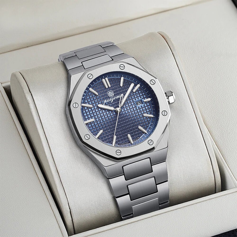paazomu luxury square man quartz watch waterproof luminous date men's watch high quality stainless steel business men watches